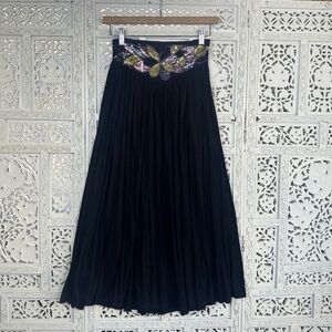 Vintage Jane Ashley Black Floral Sequin Flowy Fairy Whimsygoth Midi Skirt Sz XS